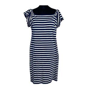 LAUREN Ralph Lauren Blue and White Stretchy Striped Dress (Womens S)